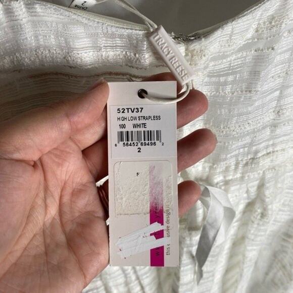 Tracey Reese Sheer Solid Stripes High/Low Strapless Dress in White New with tag - Picture 7 of 10
